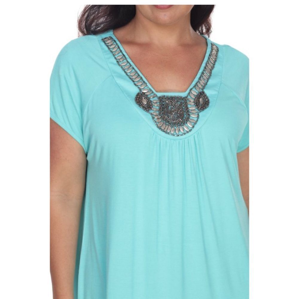 White Mark Womens V Neck Short Sleeve Tunic Top mint Women's Top